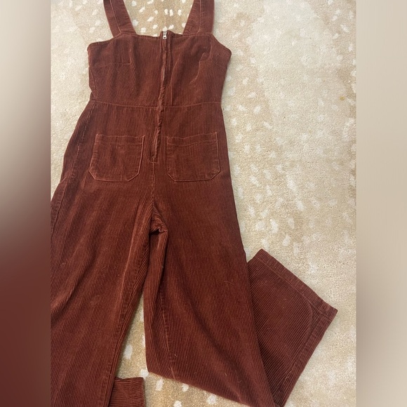 Free People ribbed chocolate brown overall jumpsuit women’s size 6 SOLD - Picture 3 of 10
